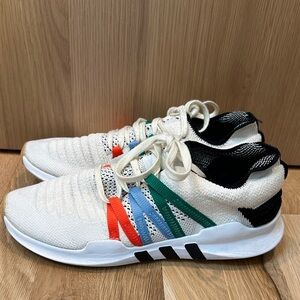 adidas White Knit Athletic Sneakers with Red, Blue & Green Straps